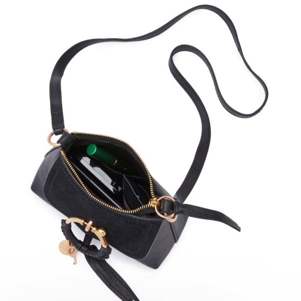 See By Chloe Black Leather and Suede Crossbody with Gold Ring Accent - Picture 9 of 11